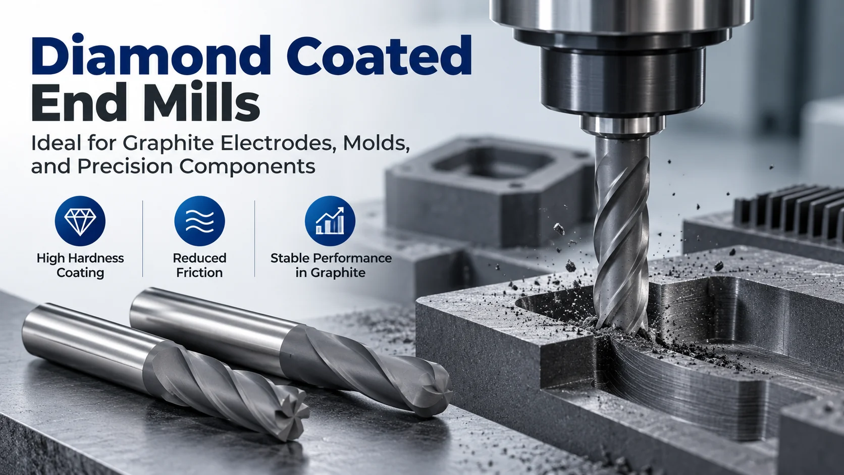 Illustration of end mills and graphite electrode machining applications