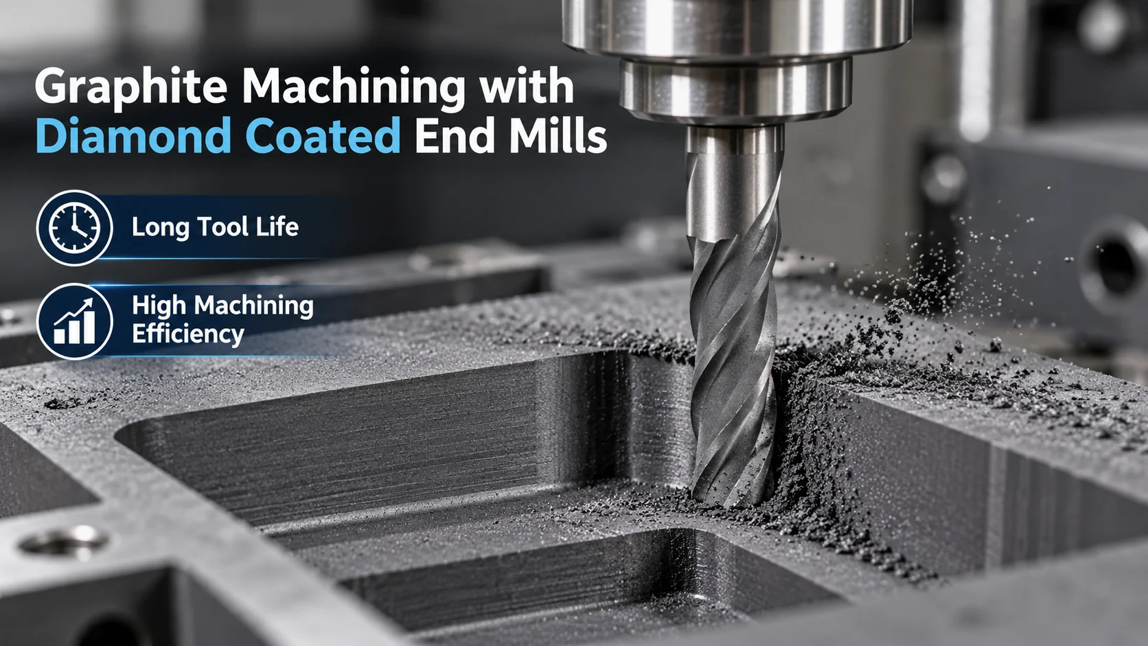 Illustration of an end mill machining a graphite electrode cavity