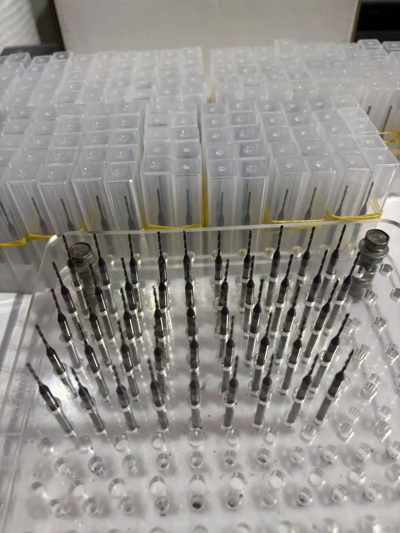 1 mm diameter solid carbide coolant-through drill showing internal coolant capability at micro scale