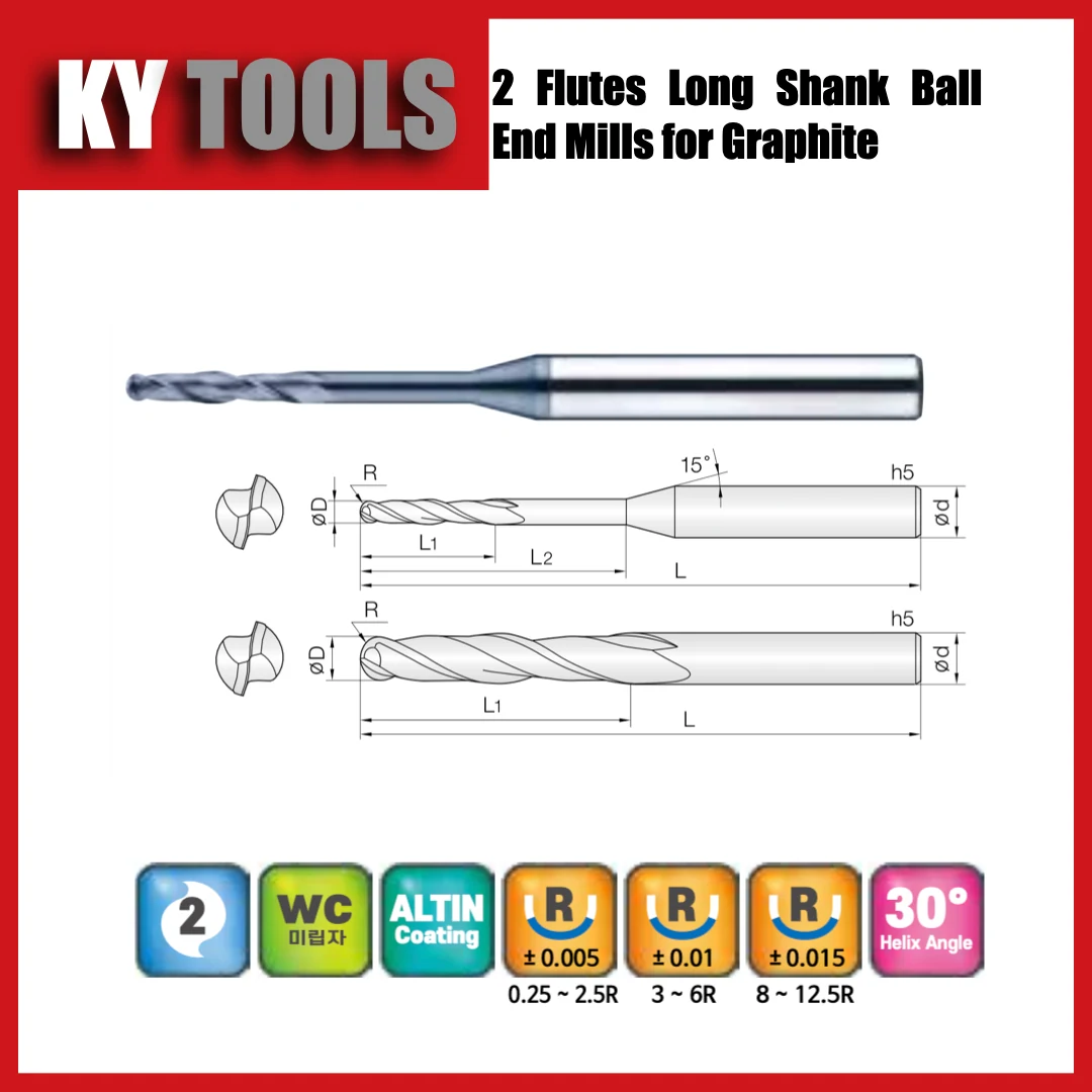 2GBE — 2 flutes · Ball nose · Long shank