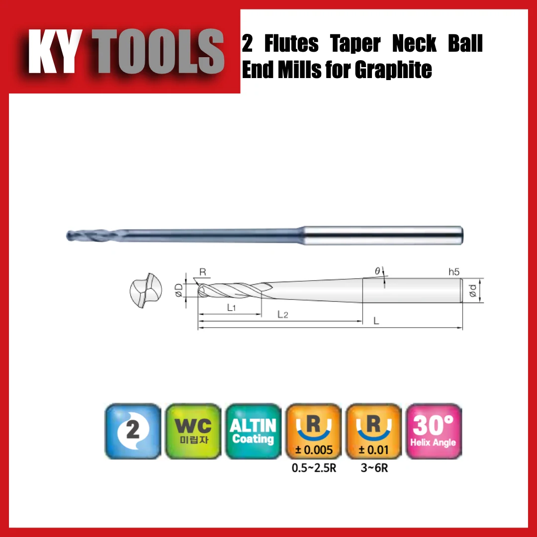2TGB — 2 flutes · Ball nose · Taper neck