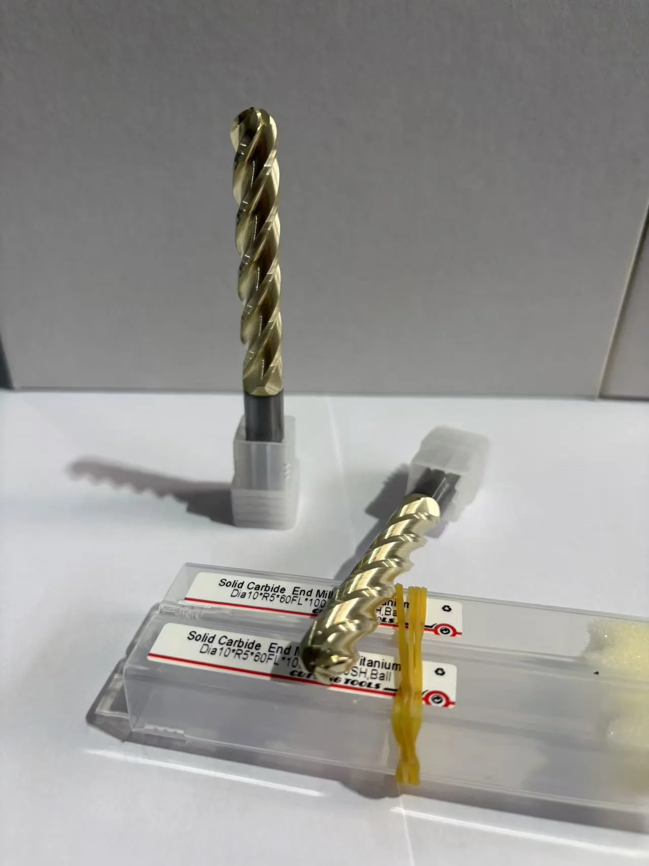 10 mm ball nose solid carbide end mill with champagne-gold ZrN coating for titanium