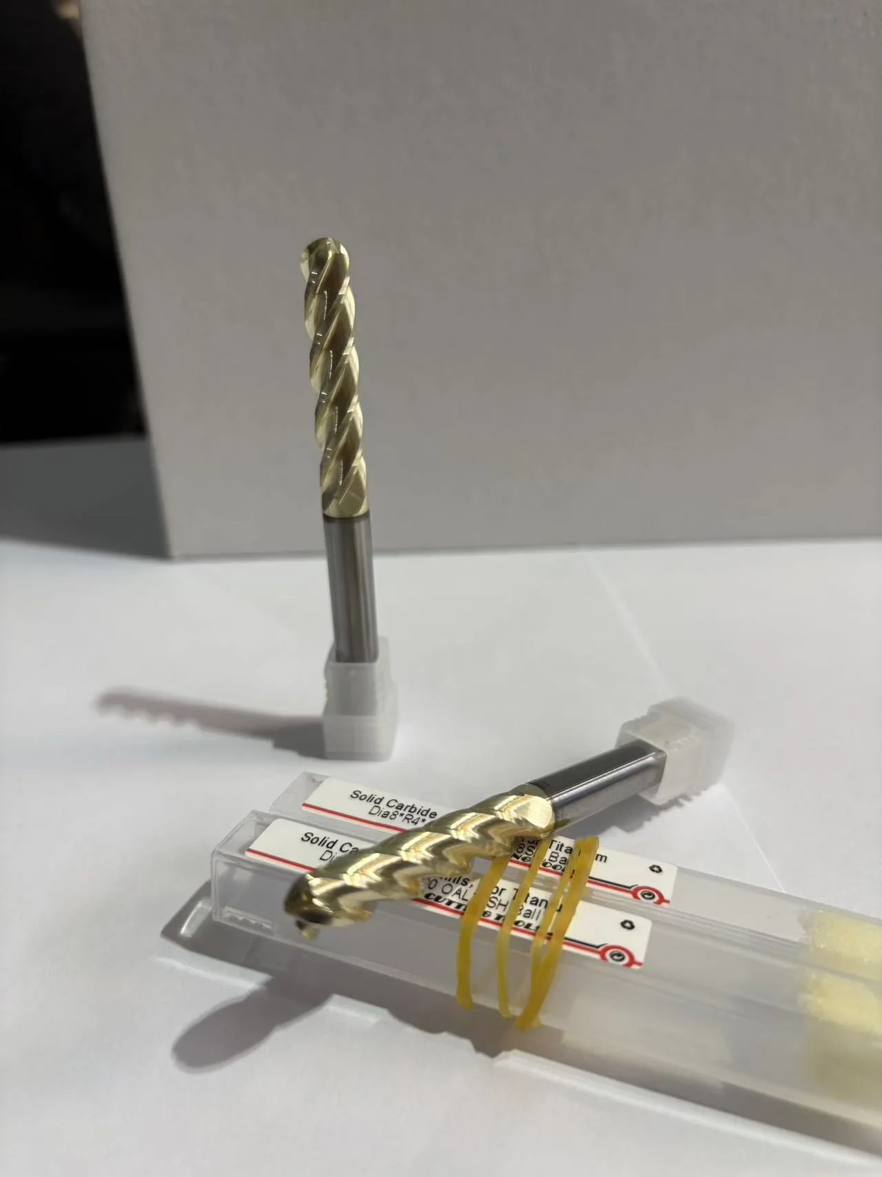 ZrN-coated ball nose carbide end mill samples for titanium machining
