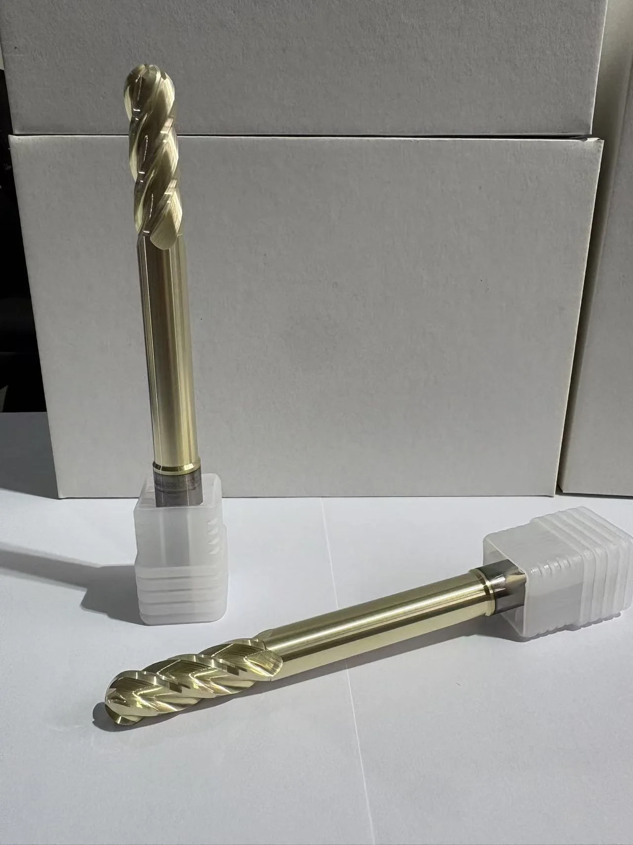 Champagne-gold ZrN long-reach ball nose end mills for titanium finishing